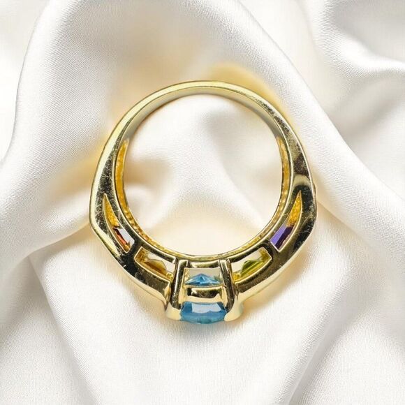 VINTAGE- 10K Gold -Multi Gemstone Ring -Sz 5 Rainbow Ring -Topaz Garnet Amethyst - Picture 11 of 16